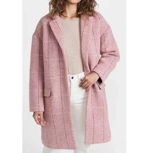 RAG&BONE Size S Estelle Cocoon Wool Blend Check Coat PINK MULTI